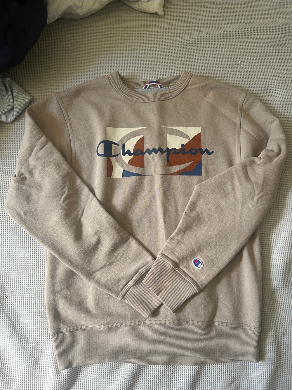 Champion Crewneck Sweatshirt in Taupe with Multicolor Logo